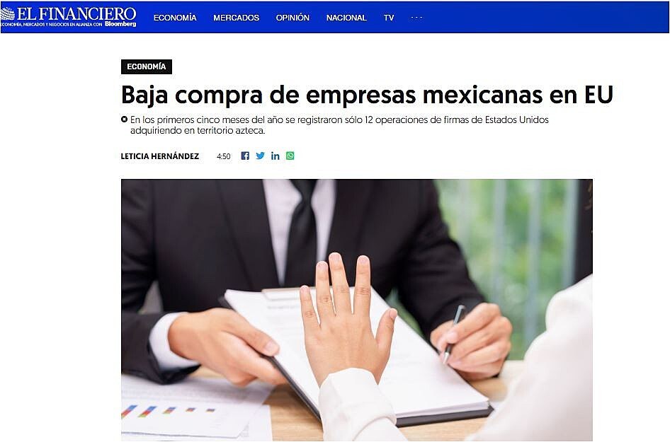 Baja compra de empresas mexicanas en EU